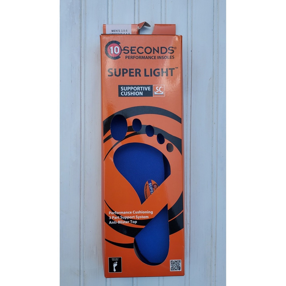 10 Seconds Super Light Performance Insoles Blue Men 3.5-5 Women 5-6.5 High Arch